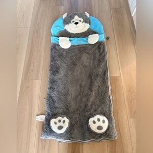 Costco Hug Fun Sleeping Slumber Bag Animal Husky Dog Wolf Grey Blue Kids 66"× 28